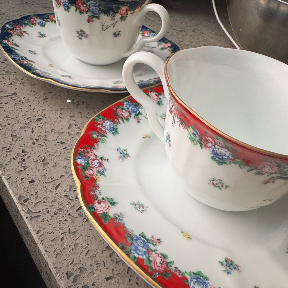Kenzo Red and Blue teacups and saucers